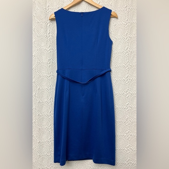 David Meister Sheath Dress Blue Size 6 Belted Ruffle Business Chic Sleek EUC - Picture 15 of 16